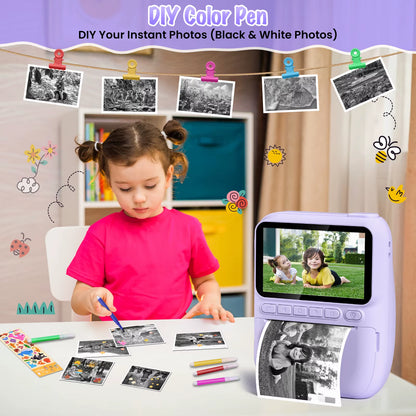 Kids Digital Camera 3.0" Portable Instant Print Camera 32MP HD 1080P Camera Toy Gift for 6-12 Year with 3 Rolls Printer Paper