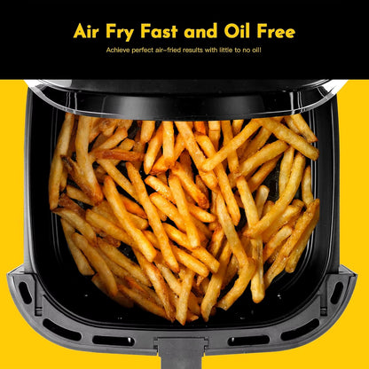 8.5QT Air Fryer, Upgraded Family Size Capacity, Visual Window, Square Basket Dials Stainless Steel Air Fryers, Reheat Leftovers,