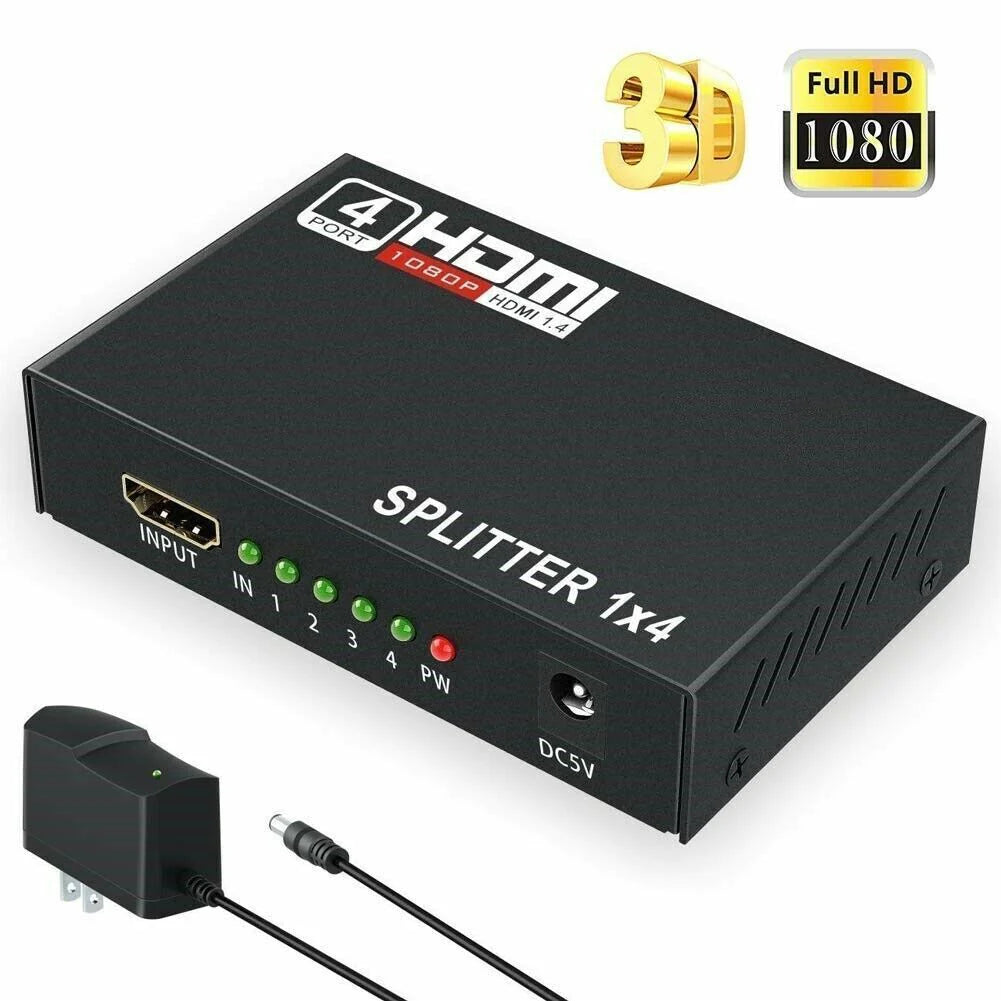 4 Port HDMI 4K Hub Multi Splitter & Amplifier for 3D HDTV 1080P 1X4 1 in 4 Out