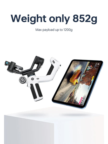 SCORP Mini 2 Handheld Gimbal 3-Axis Mirrorless & Action Camera Smartphone with AI Tracker Magnetic Fill, 1.2Kg Payload