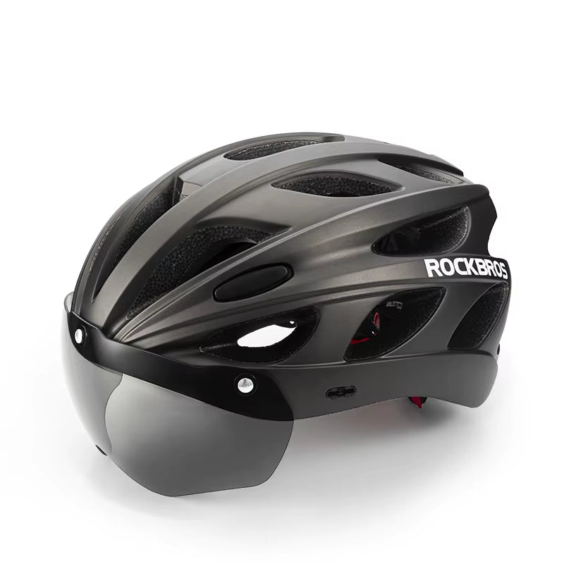 ROCKBROS Lightweight Integrated Cycling Helmet with Goggles for Men and Women - Safety Head Protection for MTB and Road Biking