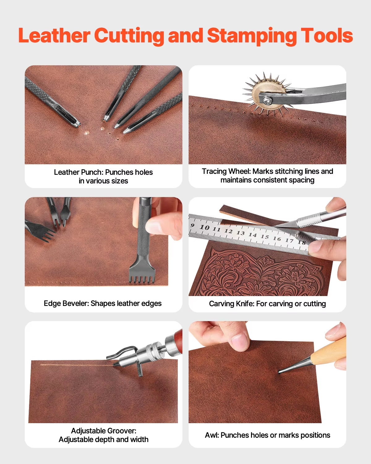 Succebuy Comprehensive Leather Working Tools Kit with Storage Bag - Includes Engraving, Punching, Sewing, and Stamping Tools (38/59/61/72/92 Pieces)