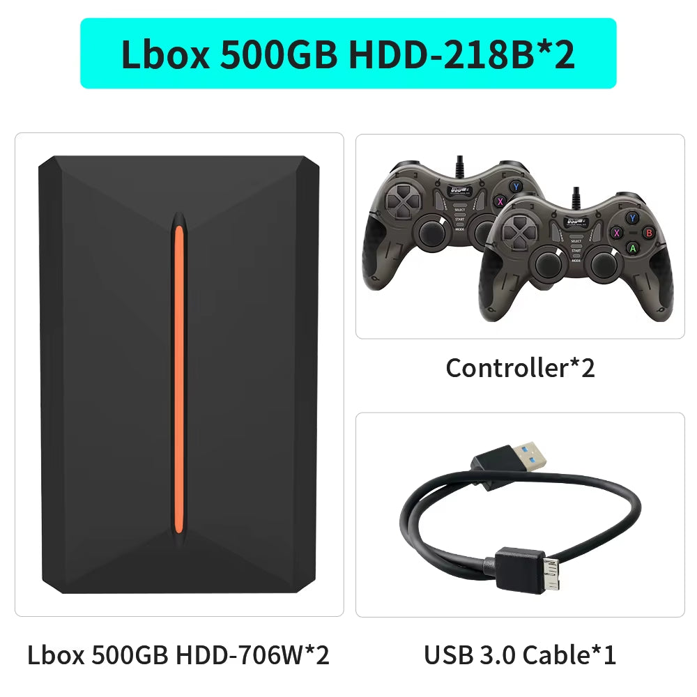 Launchbox OS 500GB Portable Gaming HDD Retro Game Console with 3700+PC/3D Games for Ps4/Ps3/Ps2/Ps1/Wii/Wiiu for Wins Pc/Laptop