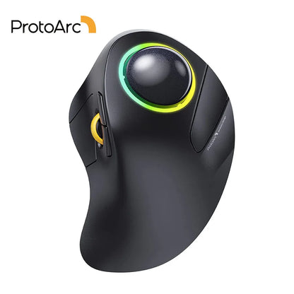Protoarc Wireless Index Finger Trackball Mouse Rechargeable RGB Rollerball BT 2.4G Mice for Computer Laptop 3 Device Connection