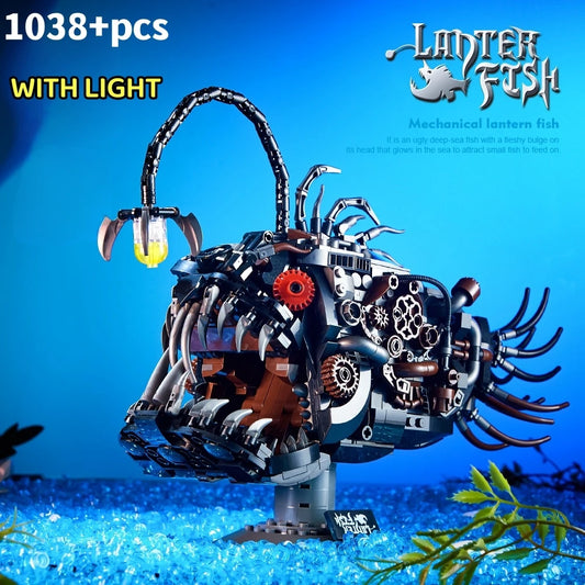 Creative Mechanical Lantern Fish Sea Biology Life Set Light Building Blocks Bricks Animal World Model Boys Assembly Toy Kid Gift