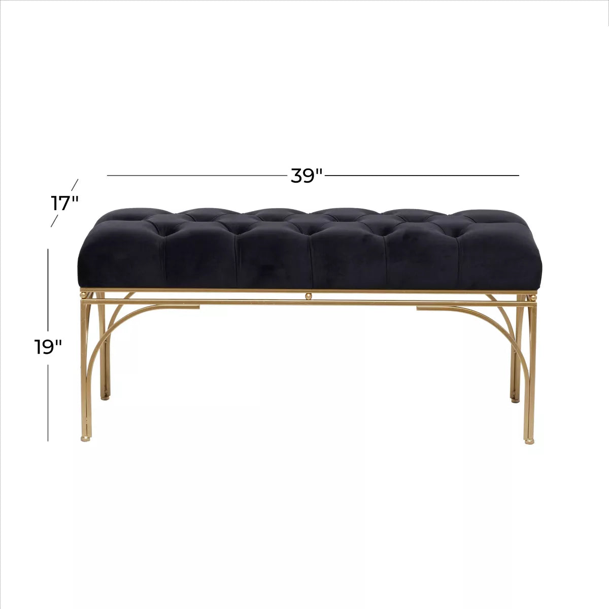 Rectangular Glam Velvet Bench -Black