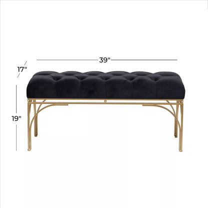 Rectangular Glam Velvet Bench -Black
