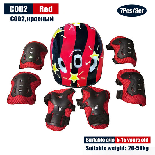 Kids Adjustable Helmet Protective Gear Set Sports Knee Elbow Wrist Pads for Children Boys Girls Bike Skateboard Scooter Roller