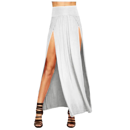 Skirts for Women Womens Double Split Maxi Long Skirt Ladies Plain Basic Two Side Slit 4 22 Short Leather Skirt