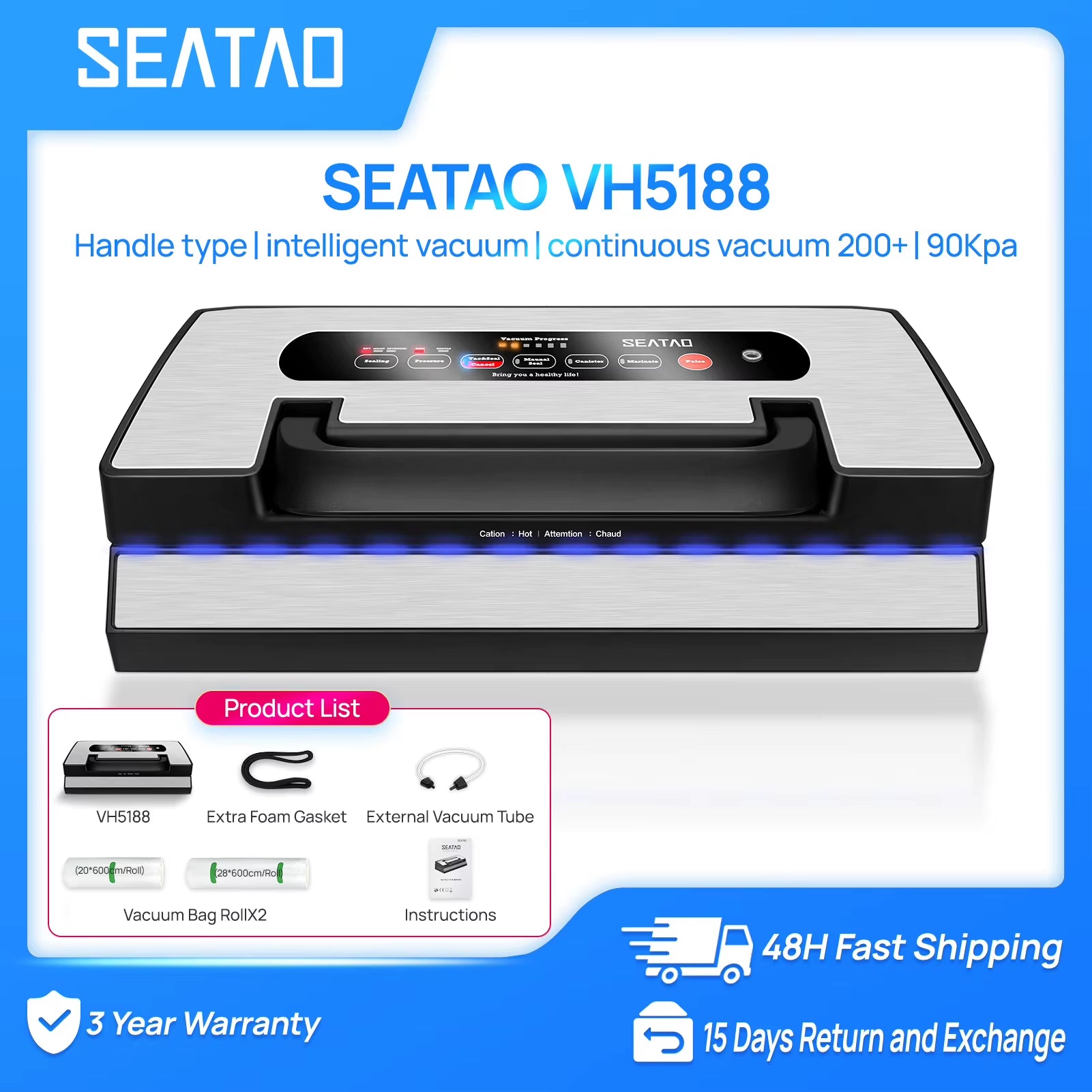 VH5188 Vacuum Packing Machine Built in Cutter&Storage Multifunction Automatic Vacuum Sealer Machine Commercial