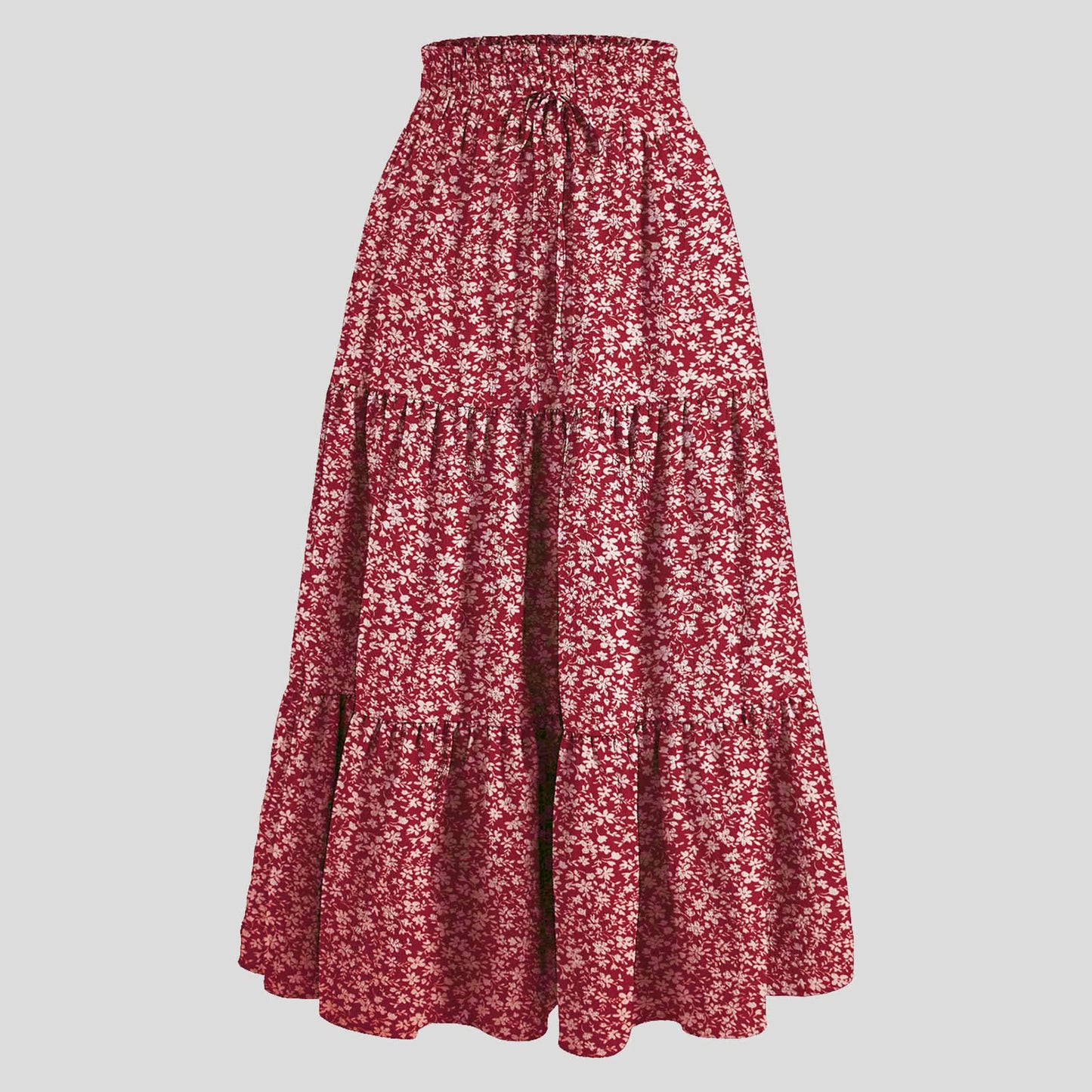 Women'S Boho Floral Print Skirt Vintage High Waist Maxi Skirts Summer Casual Loose Beach Skirt Elegant Ladies Flowy Ruffle Skirt