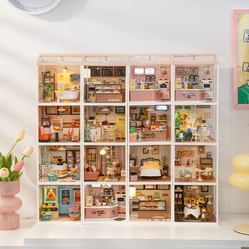 Robotime DIY Miniature Dollhouse Kit with Accessories - Model Supply Store with LED Lighting, Perfect for Birthdays