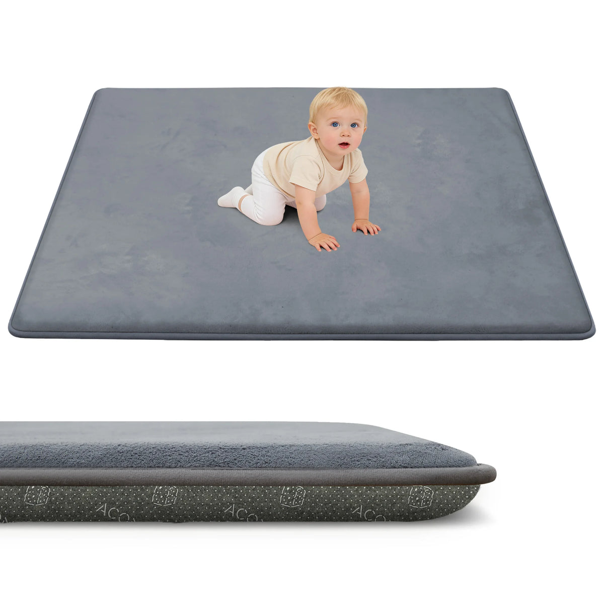 2cm Thick Memory Foam Baby Play Mat - Large Non-Slip Velvet Crawling Rug for Tummy Time and Nursery Use