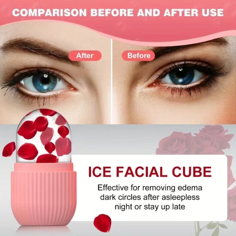 Professional Reusable Pink Silicone Cooling Eye Massager - Gentle Facial Roller for Daily Skin Care and Relaxation