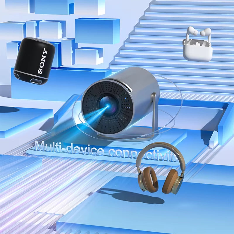 2025 New 4K Smart Android Projector - 180 ° Rotating Stand + Auto Keystone, Home/Office/Camping All-In-One - Wifi/Bluetooth Dual