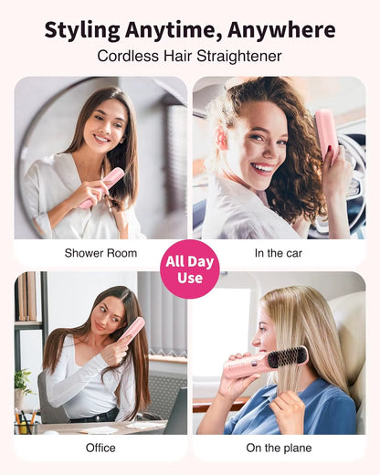 Cordless Hair Straightener Brush 450°F Adjustable Temp 30S Fast Heating 10000Mah Travel Wireless Straightening Comb Adult Kids