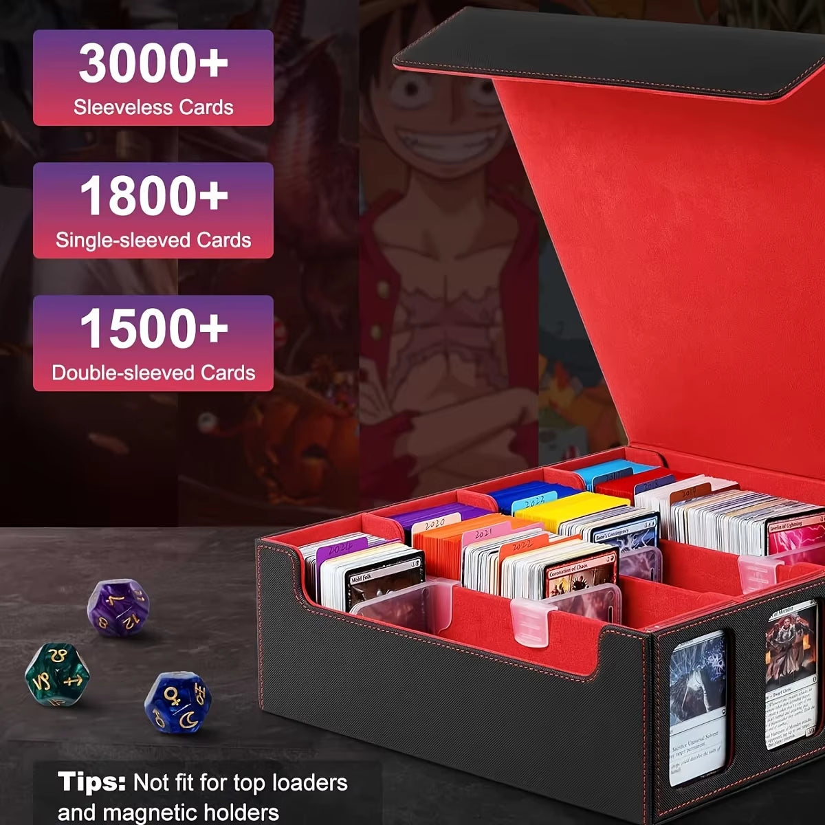 Professional Trading Card Storage Box with Display; 4-Row Deck Case Featuring Removable Lid; Accommodates Over 2400 Cards; Compatible with Magic TCG, PTCG, and Sports Cards