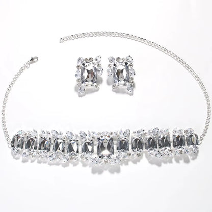 Stonefans Bride Crystal Necklace Earrings Set Bridesmaid Wedding Jewellry Two Pieces Choker Necklace Prom Costume Jewelry Sets