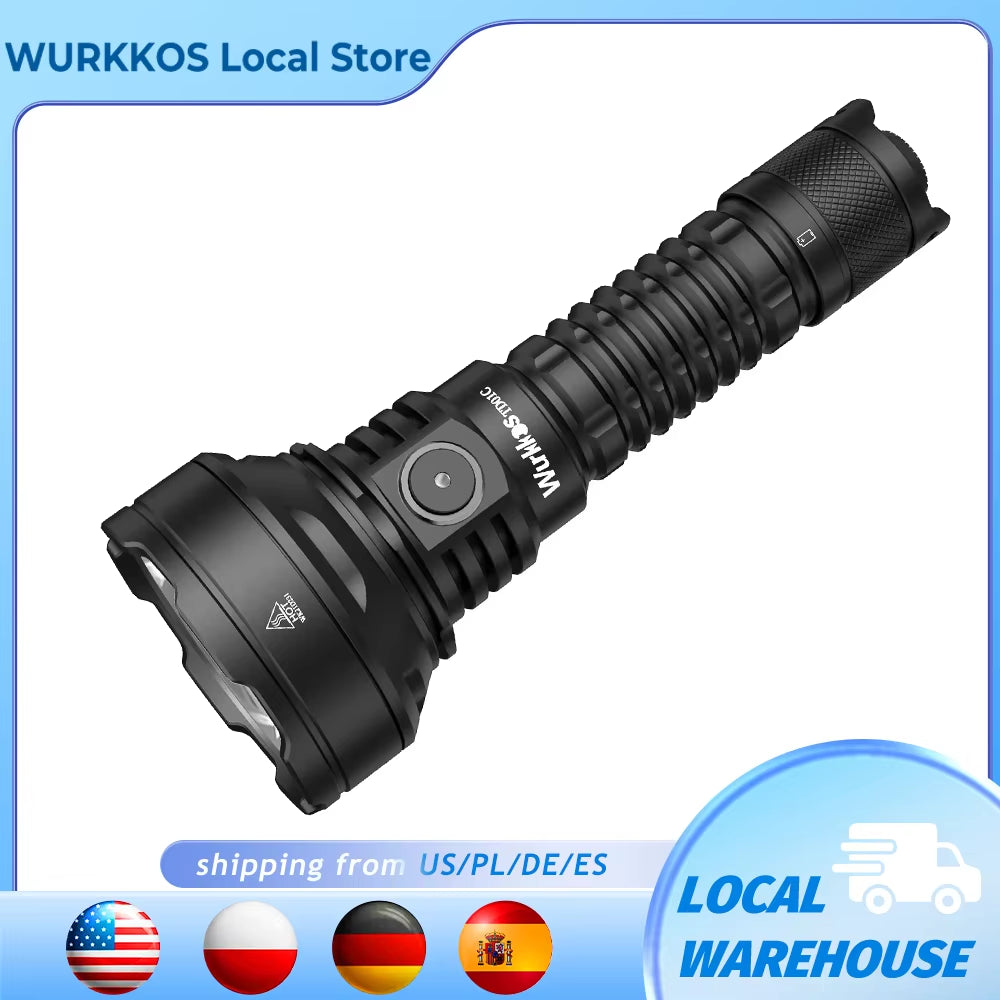 Wurkkos TD01C 21700 Tactical Rechargeable LED Flashlight with USB-C, 1800 Lumens, 1000M Throw, IPX8 Waterproof, Tail Switch