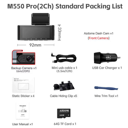 M550 Pro 5.8Ghz Wifi 2/3 Channel Dash Cam 4K+1080P Built-In GPS 3.19" IPS Screen Car DVR IR Night Vision 24H Parking Mode