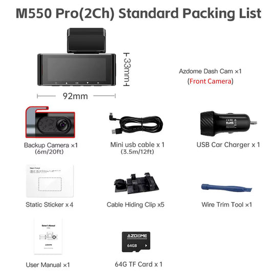 M550 Pro 5.8Ghz Wifi 2/3 Channel Dash Cam 4K+1080P Built-In GPS 3.19" IPS Screen Car DVR IR Night Vision 24H Parking Mode