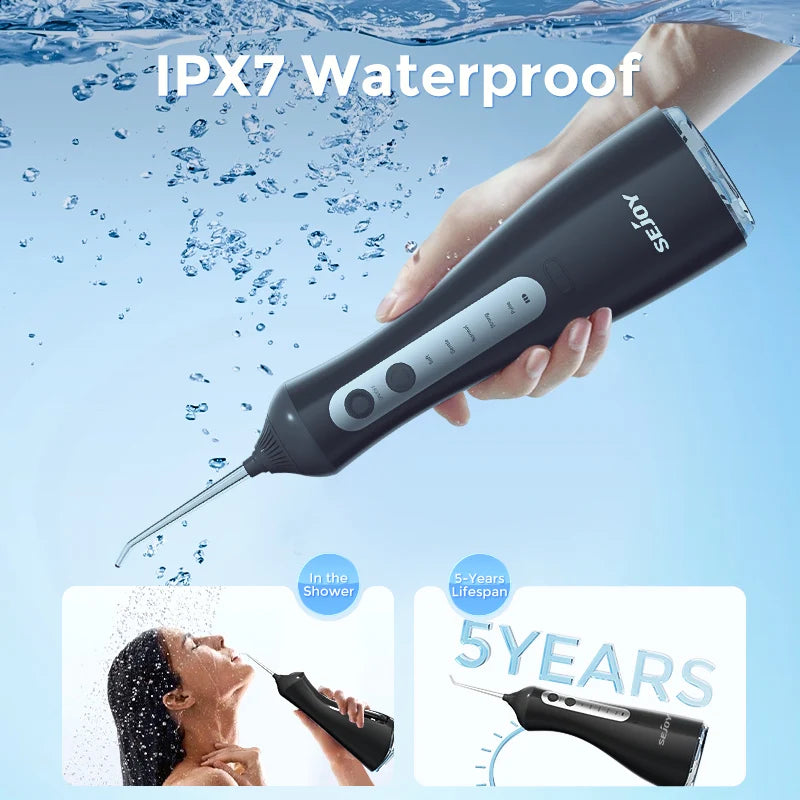 Sejoy Cordless Electric Oral Irrigator with 350ML Water Tank, 6 Cleaning Modes, and IPX7 Waterproof Rating for Home Use