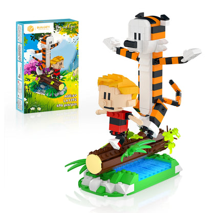 Little Boy and Tiger Adventure Building Set - Classic Cartoon Wooden Bridge Figure Toys, Creative Gift for Boys Ages 8-14, 496 Pieces