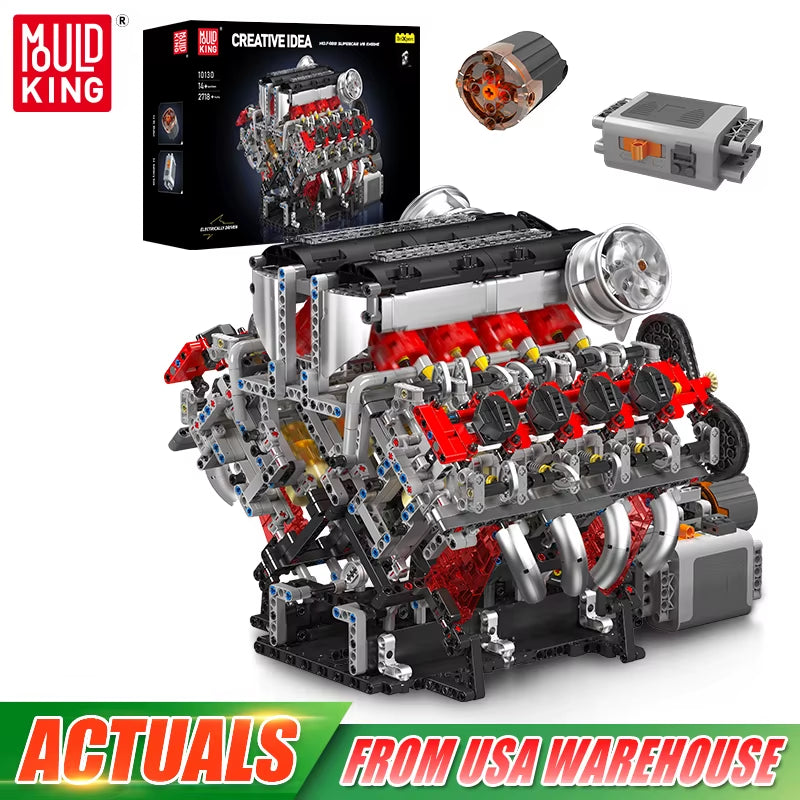Mould King 10130 the F488 Supercar V8 Engine Building Block Technical Car Brick Set Assembly Car Engine Toys Kids Christmas Gift
