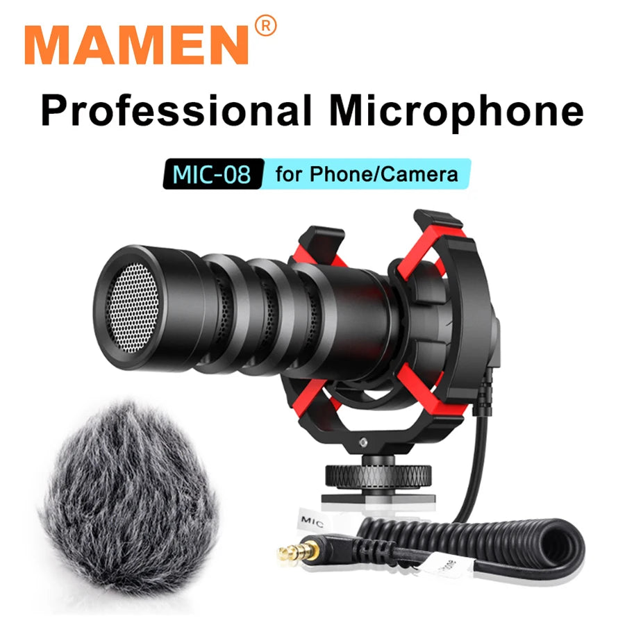 Aluminum Alloy Professional Recording Microphone with Spring Cable Plug and Play for Canon Nikon DSLR Camera Smartphone
