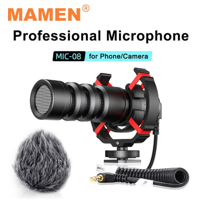 Aluminum Alloy Professional Recording Microphone with Spring Cable Plug and Play for Canon Nikon DSLR Camera Smartphone