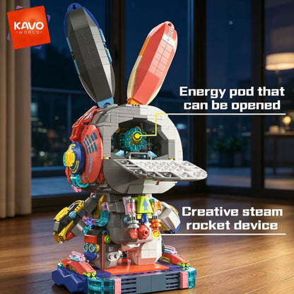 KAVOWORLD 1377-Piece Robot Rabbit Building Blocks Set with LED Light, Multi-Point Rotatable Detachable Base, DIY Cyberpunk Mecha Construction Kit for Home and Office Decor, Ideal Gift for Teens and Adults