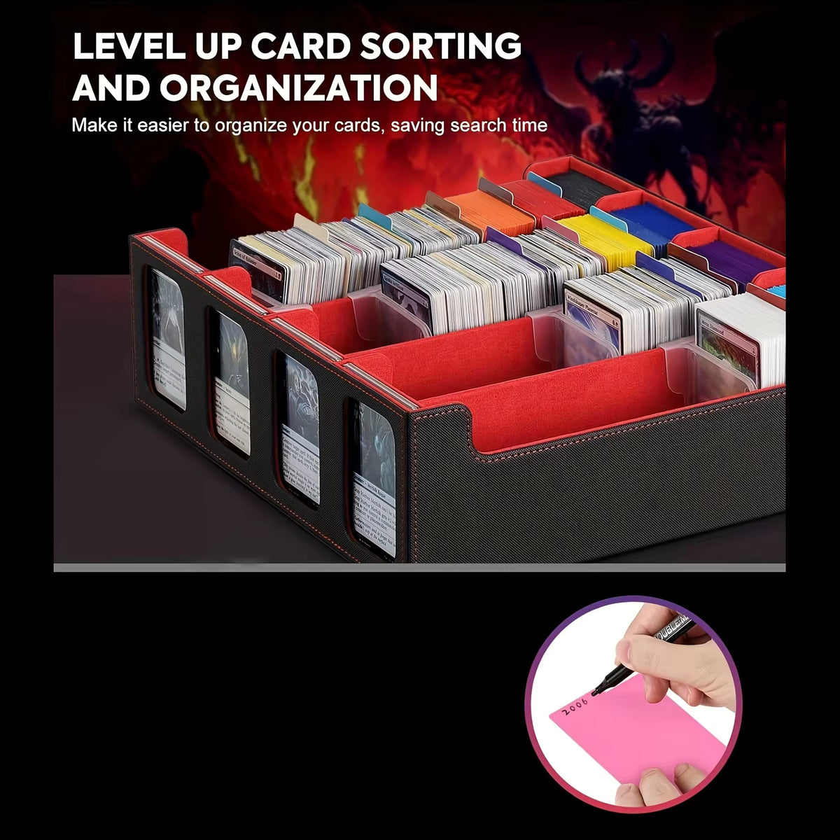 Professional Trading Card Storage Box with Display; 4-Row Deck Case Featuring Removable Lid; Accommodates Over 2400 Cards; Compatible with Magic TCG, PTCG, and Sports Cards