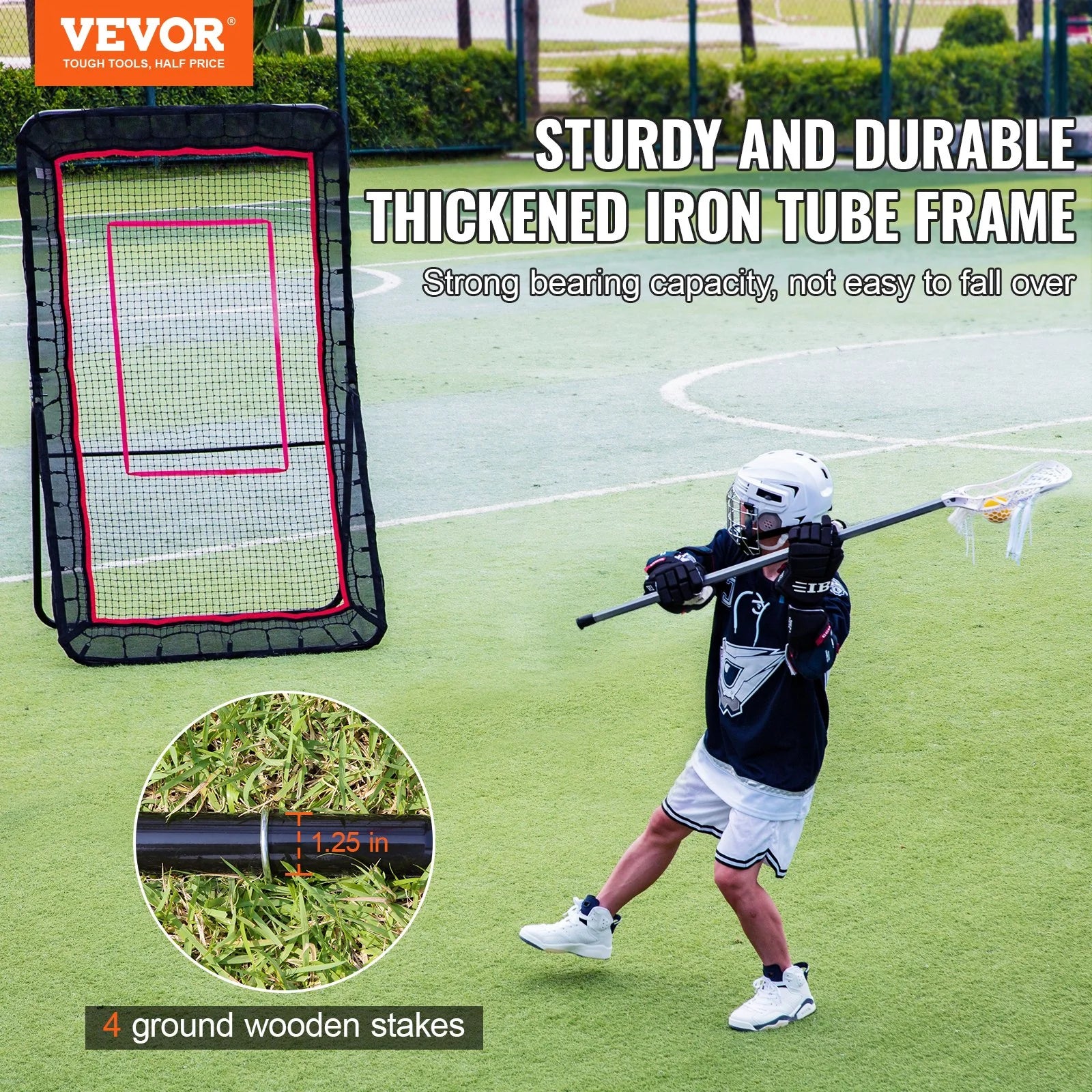 Lacrosse Rebounder for Backyard, 4X7 Ft Volleyball Bounce Back Net, Pitchback Throwback Baseball Softball Return Training Screen, Adjustable Angle Shooting Practice Training Wall with Target