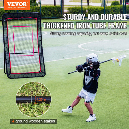 Lacrosse Rebounder for Backyard, 4X7 Ft Volleyball Bounce Back Net, Pitchback Throwback Baseball Softball Return Training Screen, Adjustable Angle Shooting Practice Training Wall with Target