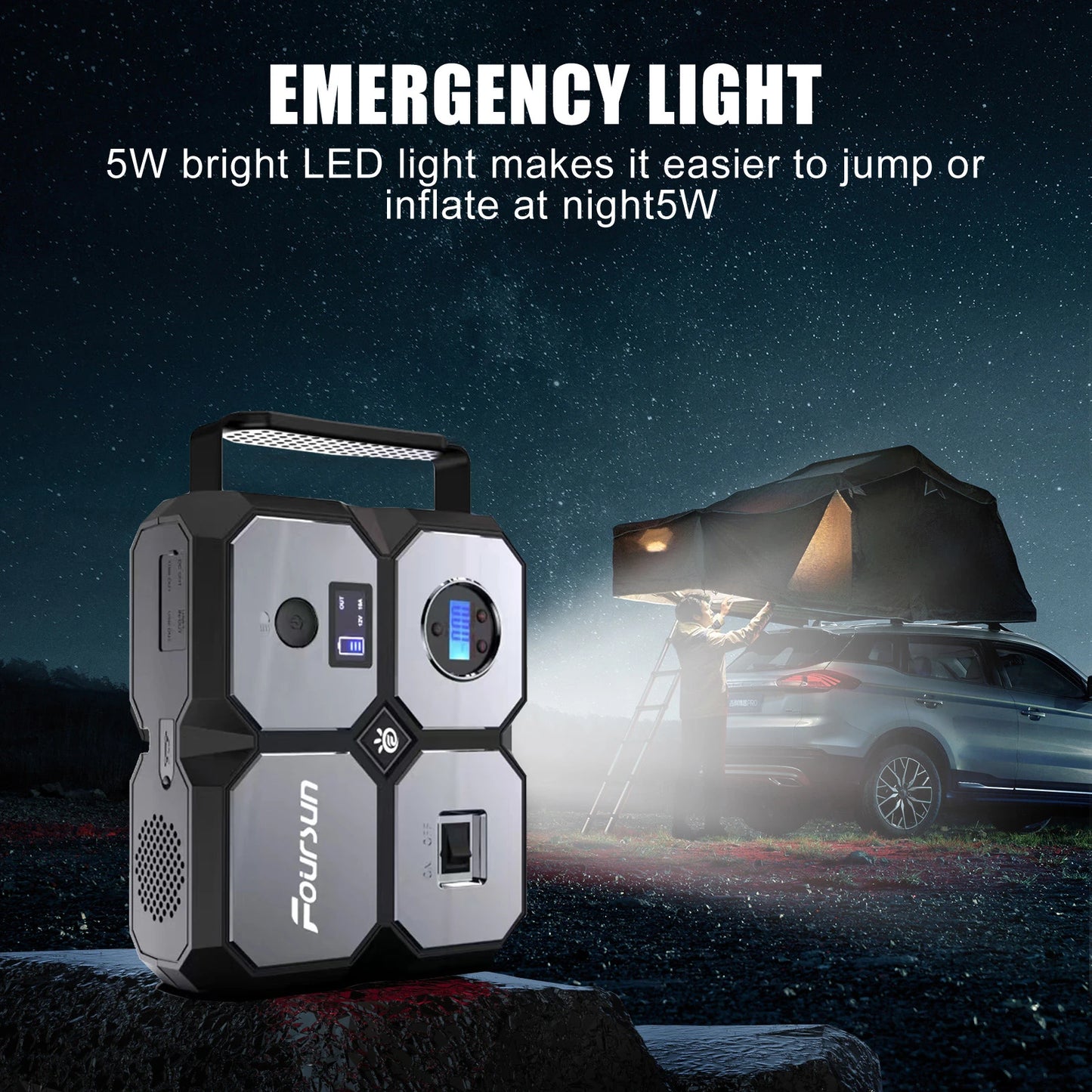Foursun Car Jump Starter with Air Compressor, Foursun 4000A 26800Mah Jump Starter Battery Pack (All Gas/8.0L Diesel) 150PSI Digital Tire Inflator, 12V Car Lithium Battery Jump Box Pack Power Charger
