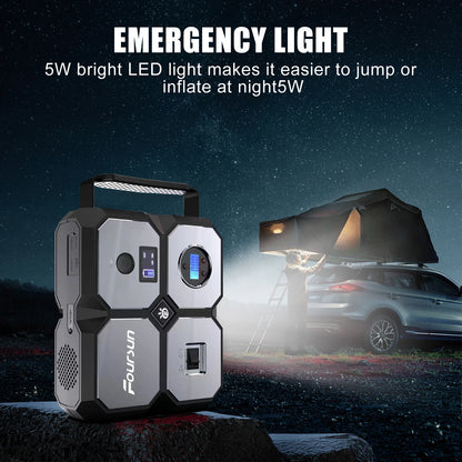 Foursun Car Jump Starter with Air Compressor, Foursun 4000A 26800Mah Jump Starter Battery Pack (All Gas/8.0L Diesel) 150PSI Digital Tire Inflator, 12V Car Lithium Battery Jump Box Pack Power Charger