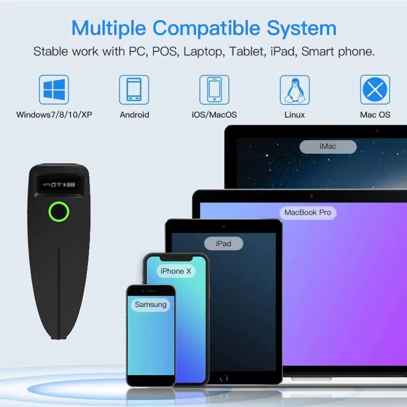 Mini Barcode Scanner USB Wired/Bluetooth/ 2.4G Wireless 1D 2D Scanner QR PDF417 EAN13 Data Matrix Bar Code Reader