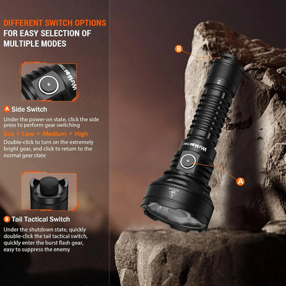 Wurkkos TD01C 21700 Tactical Rechargeable LED Flashlight with USB-C, 1800 Lumens, 1000M Throw, IPX8 Waterproof, Tail Switch