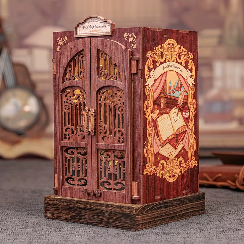 CUTEBEE DIY Book Nook Kit Miniature Wooden Dollhouse with Light Bookshelf Insert Decoration Model for Gifts Bookshop Memories