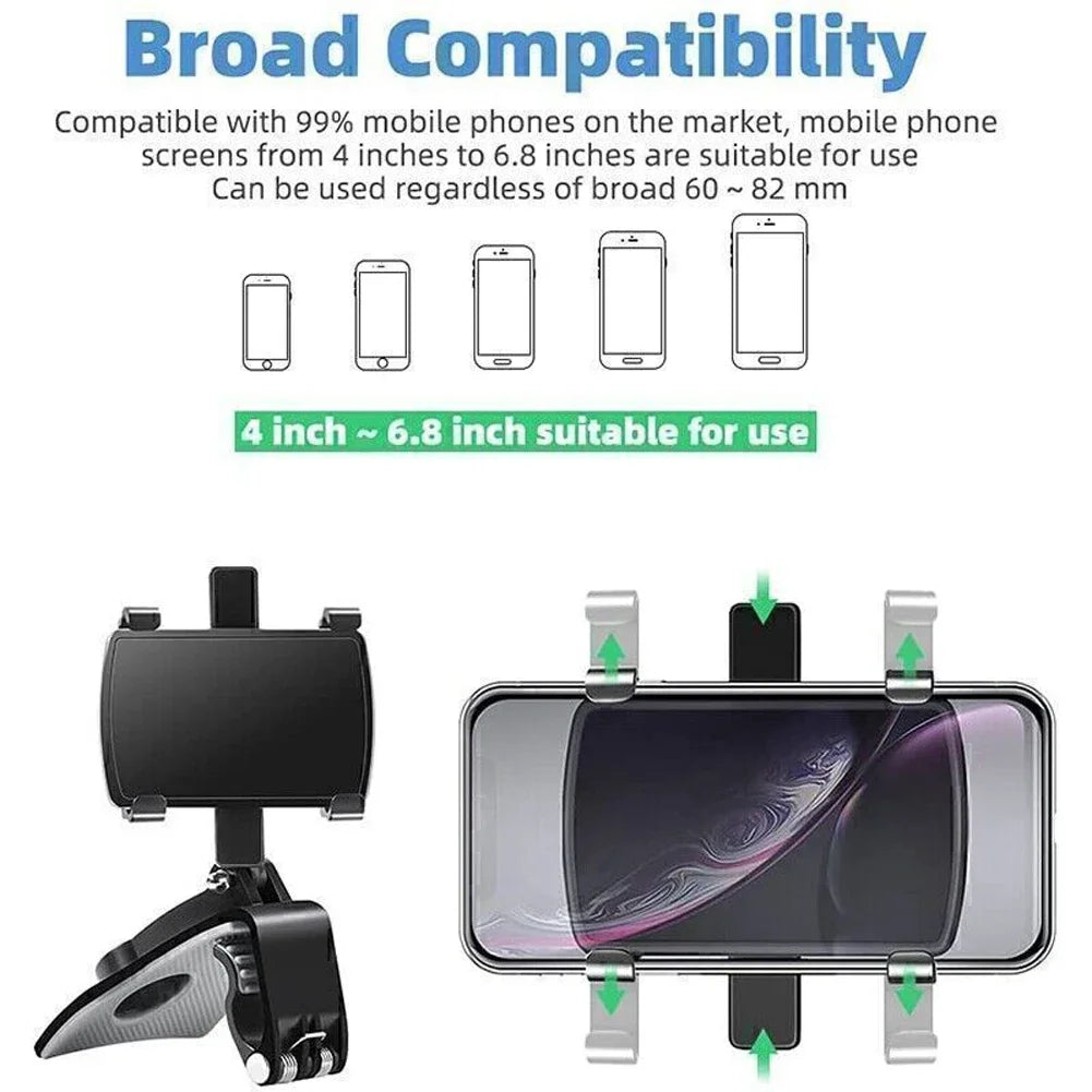 360-Degree Rotating Universal Car Phone Holder Stand for Dashboard - Compatible with iPhone, Samsung, Xiaomi, and Huawei