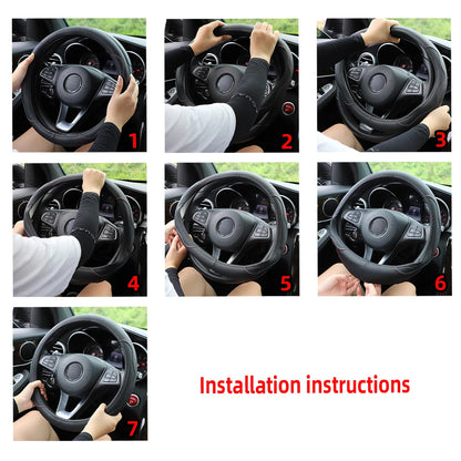Artificial Lambskin Three-Dimensional Sports Car Steering Wheel Cover for 14.5-15 Inch (37-38 CM) Wheels