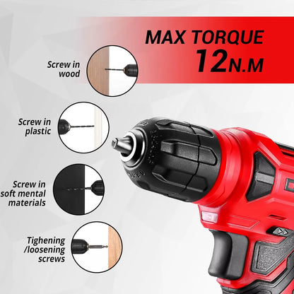 DEKO 126-Piece Cordless Drill and Hand Tool Set with 8V Red Drill for Home Use