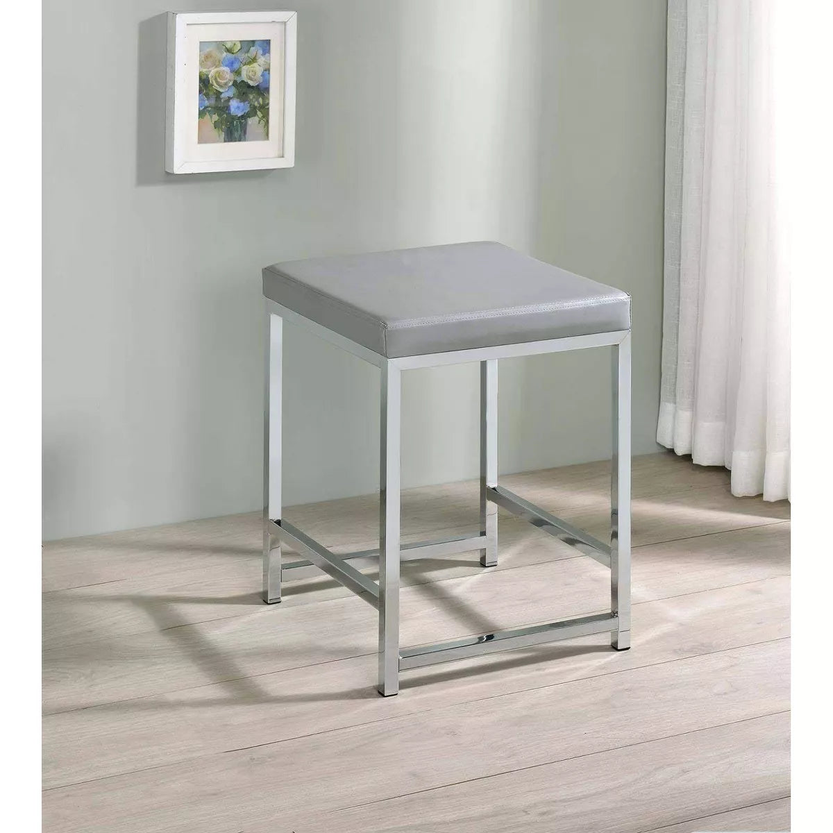 Umbridge Modern Upholstered Square Vanity Stool Light Gray