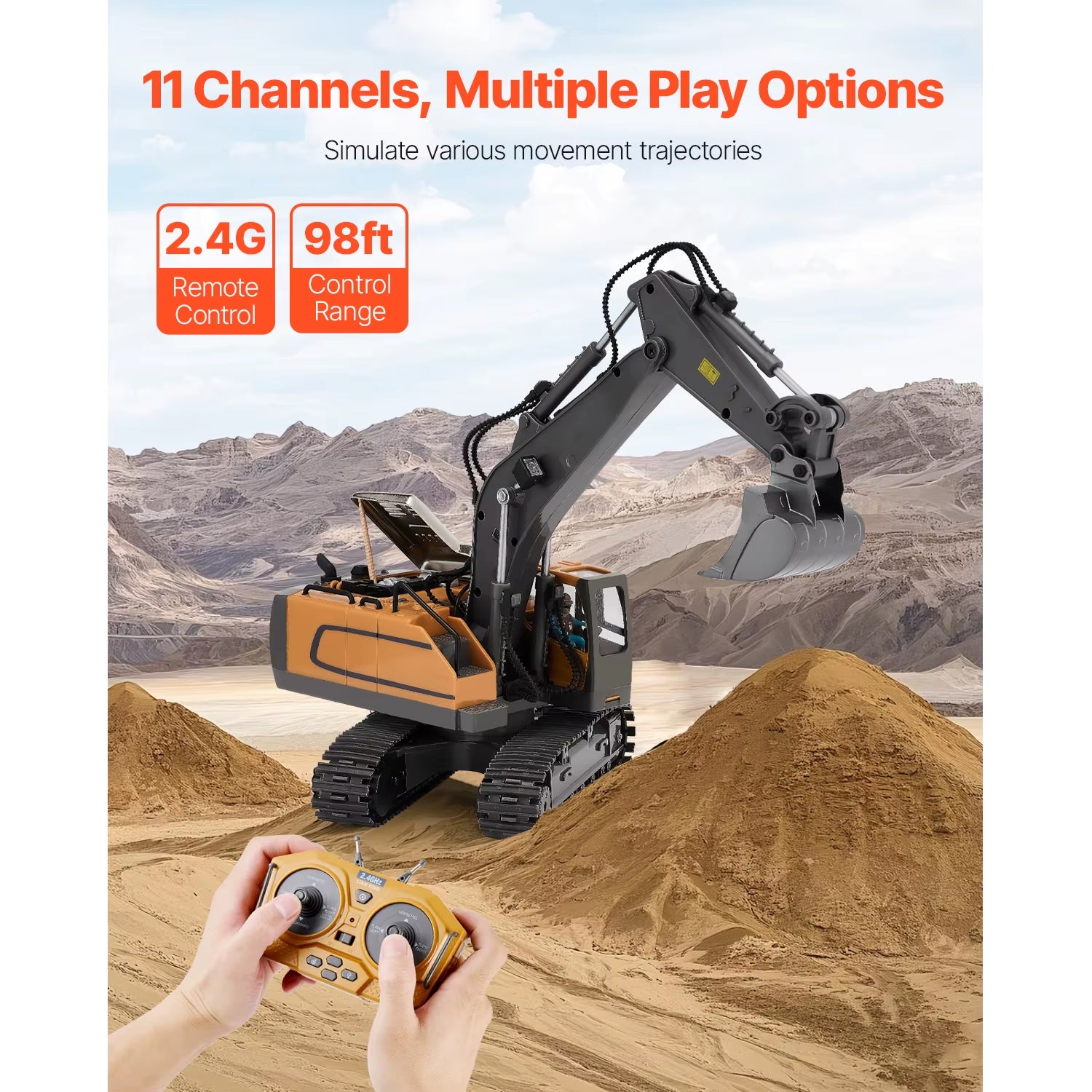 Succebuy 2.4G Rc Excavator 1:20 Scale with Sounds Construction Vehicles Remote Control Car Digger Toys for Kids Boys Gifts
