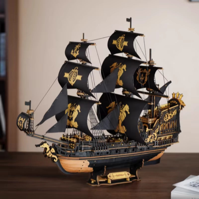 Robotime Rokr 3D Puzzle Wooden Seahouse Barque Model Kits Build Home Desk Decoration Gift for Teens and Adults