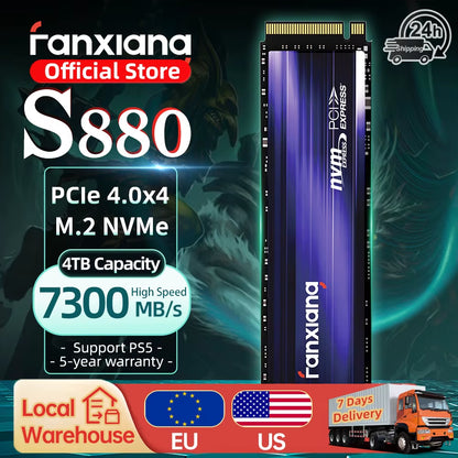 Fanxiang S880 M.2 SSD 7300Mb/S 1TB/2TB/4T M.2 Nvme SSD Drive Hard Disk Internal Solid State Drive for PS5 Laptop