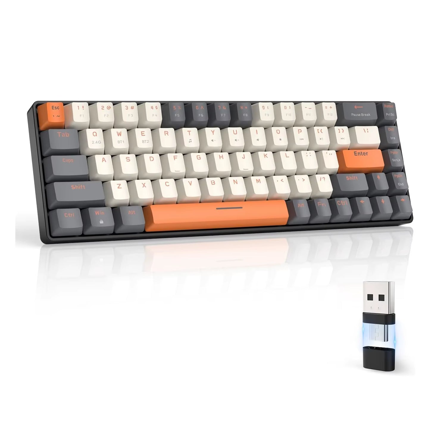 RK68 60% Wireless Mechanical Keyboard, Bluetooth 5.0/2.4Ghz with Dual Mode 2-In-1 Receiver, 68-Key Hot-Swappable Gaming Keyboard