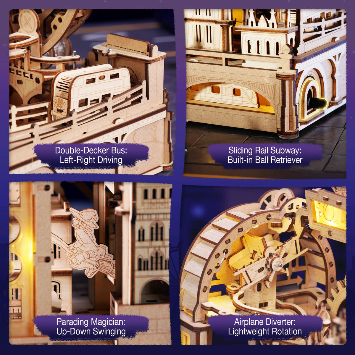 Robotime 3D Wooden Puzzle Marble Run Building Kit - London City Model with Lighting, Mechanical DIY Landmark Puzzle for Adults and Teens
