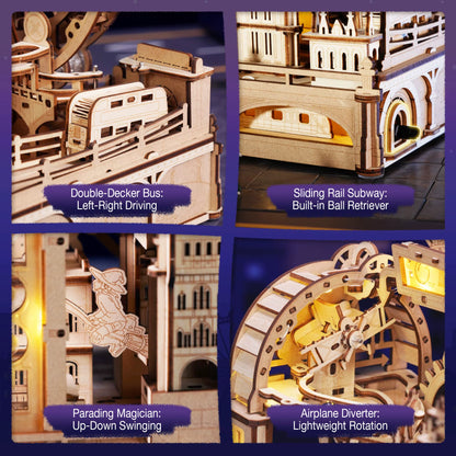 Robotime 3D Wooden Puzzle Marble Run Building Kit - London City Model with Lighting, Mechanical DIY Landmark Puzzle for Adults and Teens