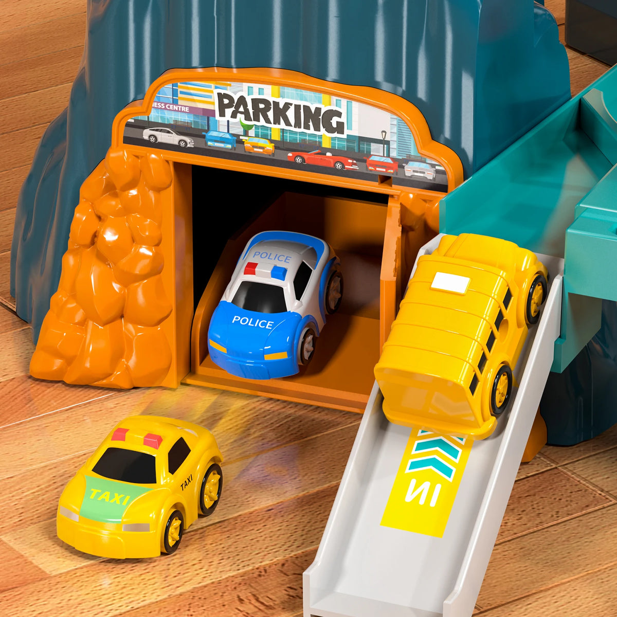 Boys Dinosaur Race Track Playset with Rolling Hills and Ramp for Mini Cars
